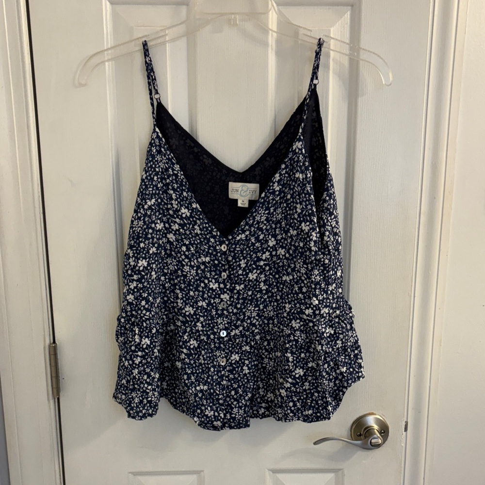 Navy Floral Button-Up Blouse